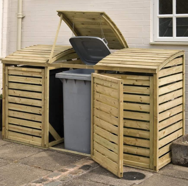 7ft x 2ft ROWLINSON WOODEN TRIPLE BIN STORE OUTDOOR STORE WITH LIDS