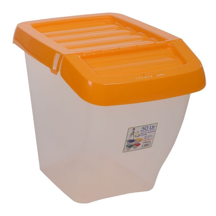 50 LITRE STACKABLE RECYCLING CLEAR COLOUR CODED PLASTIC BINS WITH