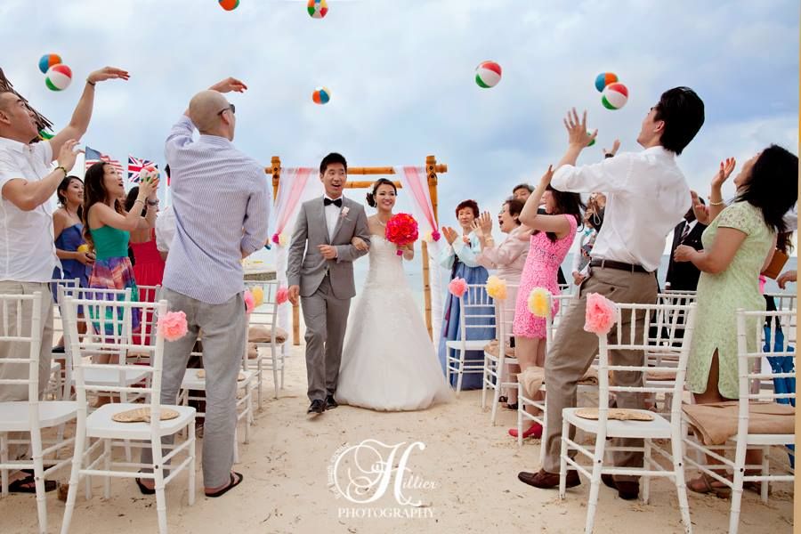 Pink Parasols Straw Fans Mini Beach Balls Wedding Veil