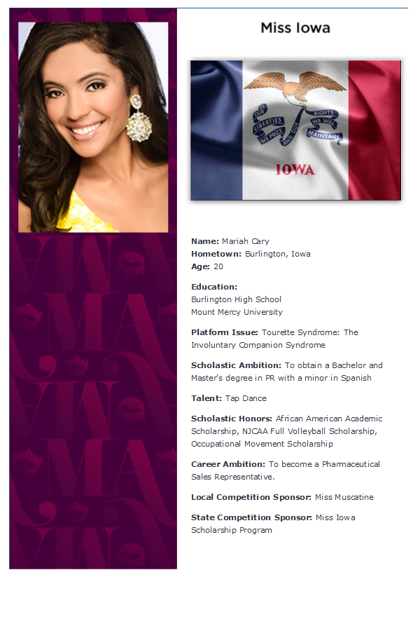 2013 Miss America Contestant Iowa	Mariah Cary