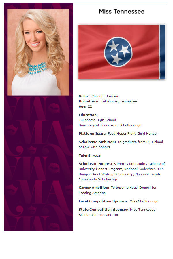 2013 Miss America Contestant, Tennessee Chandler Lawson