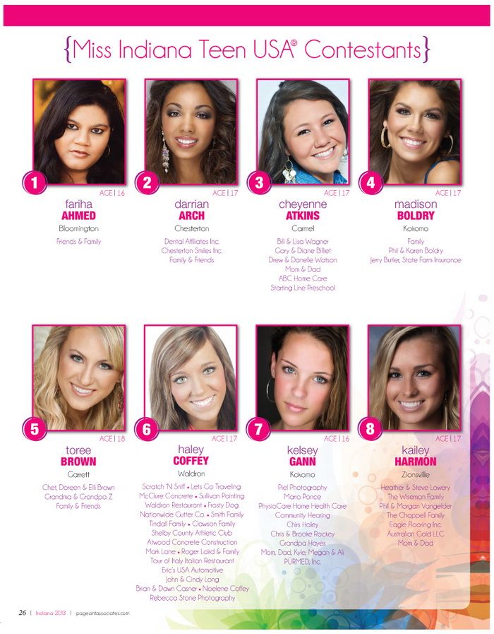 Miss Indiana Teen USA 2013 Contestants