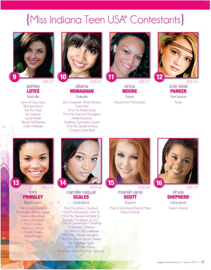 Miss Indiana Teen USA 2013 Contestants