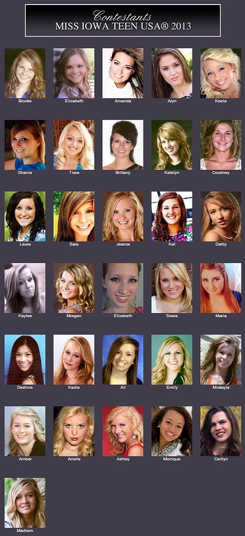 Miss Iowa Teen USA 2013 Official Contestants