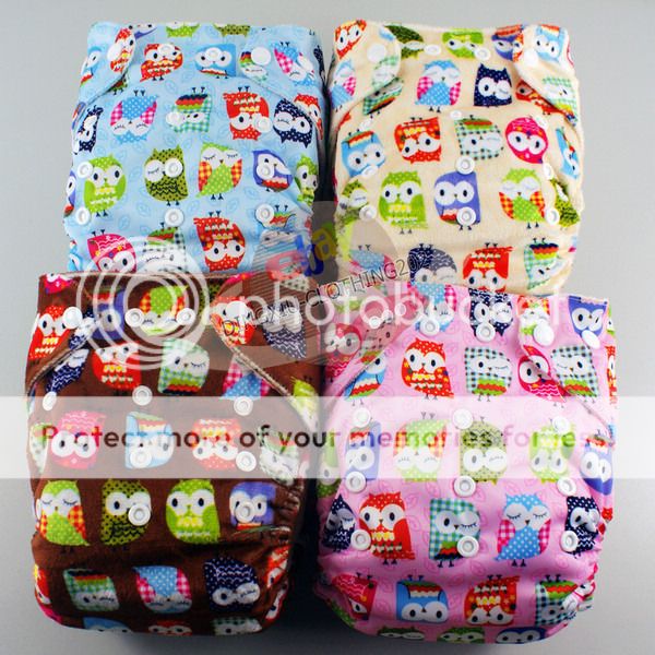 Cute re Usable Bamboo Baby Diaper Cloth Nappy Bamboo Insert "4 Owl Patterns"