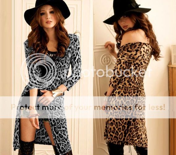 Sexy Woman Leopard Long Jacket Coat Fashion Trendy